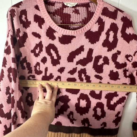 Promesa  Pink and Tan Leopard Print and Striped Women’s Sweater Size S/M - Picture 8 of 15